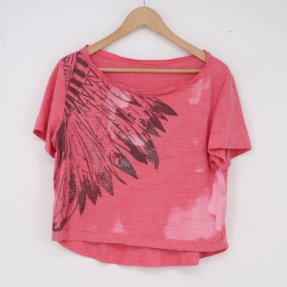 Bendita Bainha T-Shirt Womens M Pink Graphic Headdress Rhinestone Slub Excellent